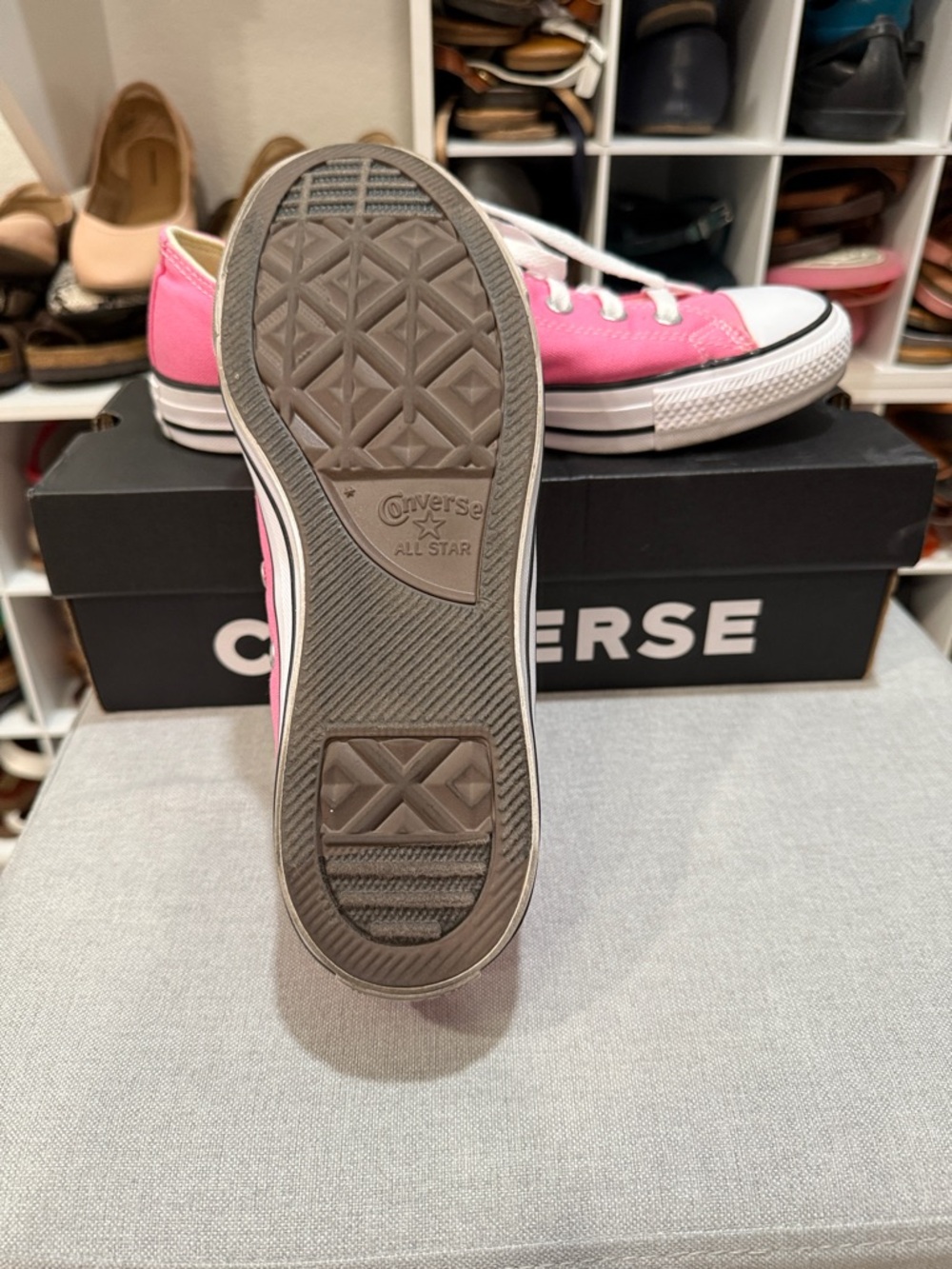 Converse Low Top Sneakers in Bright Pink and White - Picture 3 of 5